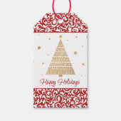 シックなダークレッドホワイトダマスクフローラアートパターン ギフトタグ (正面)