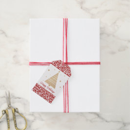 シックなダークレッドホワイトダマスクフローラアートパターン ギフトタグ