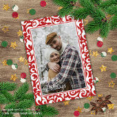 シックなダークレッドホワイトダマスクフローラアートパターン シーズンカード