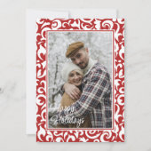 シックなダークレッドホワイトダマスクフローラアートパターン シーズンカード (正面)