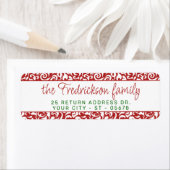 シックなダークレッドホワイトダマスクフローラアートパターン ラベル (インサイチュ)