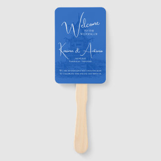 シックなチノワセリーパゴダブルー結婚式 プログラムファン ハンドファン