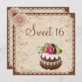 シックなチョコレートケーキ&ダイヤモンドバラスウィート16 招待状 (正面/裏面)
