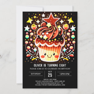 シックなチョコレート魔法マフィン誕生日 招待状