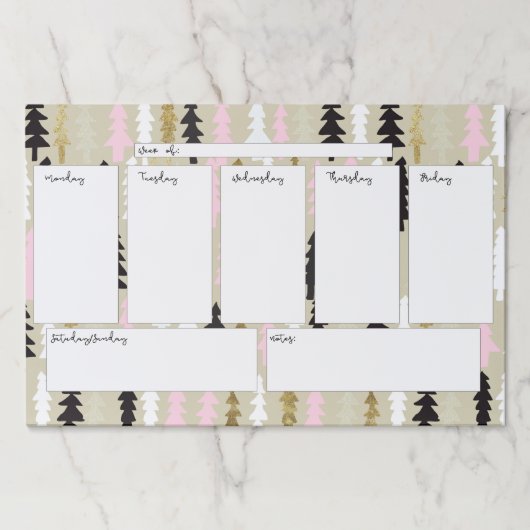 シックなツリーウィークリーカレンダー大きなティアウェイパッド ペーパーパッド (正面)