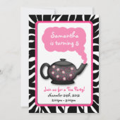 シックなティータイムガールズピンクバースデーパーティー招待状 招待状 (正面)