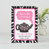 シックなティータイムガールズピンクバースデーパーティー招待状 招待状 (スタンド正面)