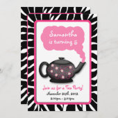 シックなティータイムガールズピンクバースデーパーティー招待状 招待状 (正面/裏面)