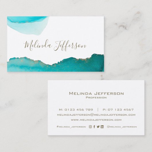 シックなティール(緑がかった色)と金ゴールド抽象芸術インクアート 名刺 (正面/裏面)