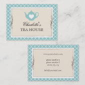 シックなティール(緑がかった色)のティーポットの茶名刺 名刺 (正面/裏面)