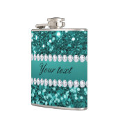 シックなティール(緑がかった色)のフェイクなグリッターおよびダイヤモンド フラスク (左)