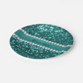 シックなティール(緑がかった色)のフェイクなグリッターおよびダイヤモンド ペーパープレート (アングル)
