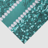 シックなティール（緑がかった色）のフェイクなグリッターおよびダイヤモンド 薄葉紙 (詳細)