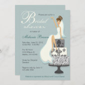シックなティール(緑がかった色)のモダンな花嫁の同世代の人のブライダルシャワー 招待状 (正面/裏面)