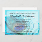 シックなティール(緑がかった色)の孔雀はブライダルシャワー招待状を宝石で飾ります 招待状 (正面/裏面)