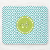 シックなティール（緑がかった色）の抽象芸術幾何学的なパターンモノグラム マウスパッド (正面)