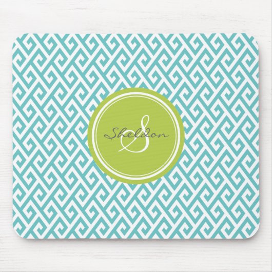 シックなティール（緑がかった色）の抽象芸術幾何学的なパターンモノグラム マウスパッド (正面)