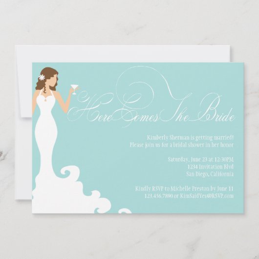 シックなティール（緑がかった色）はこ来この花嫁シャワー招待状 招待状 (正面)