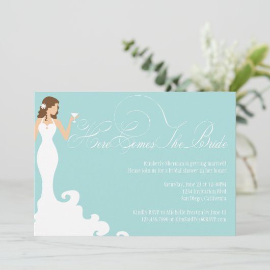 シックなティール(緑がかった色)はこ来この花嫁シャワー招待状 招待状 (スタンド正面)