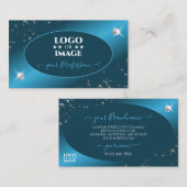 シックなティール(緑がかった色)グラデーショングリッタースターズダイヤモンド追加ロゴ 名刺 (正面/裏面)
