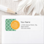 シックなティール（緑がかった色）グリーンクローバーとイエローモノグラム ラベル (インサイチュ)