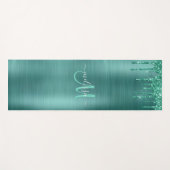 シックなティール（緑がかった色）ドリッピンググリッターモノグラム名 ヨガマット (正面(横))