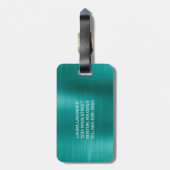 シックなティール(緑がかった色)ブラシ仕上げメタルホワイトモノグラム ラゲッジタグ (裏面縦)