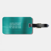 シックなティール(緑がかった色)ブラシ仕上げメタルホワイトモノグラム ラゲッジタグ (裏面横)