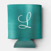 シックなティール(緑がかった色)ブラシ仕上げメタルホワイトモノグラム 缶クーラー (裏面)