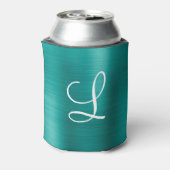 シックなティール(緑がかった色)ブラシ仕上げメタルホワイトモノグラム 缶クーラー (缶裏面)