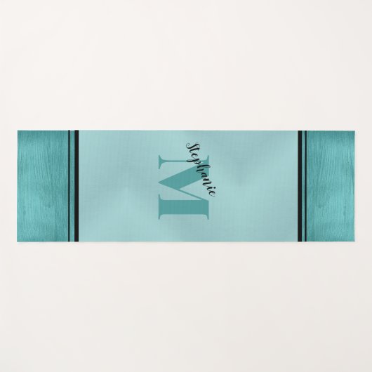 シックなティール（緑がかった色）ブラシ付きメタルモノグラムのエレガント ヨガマット (正面(横))