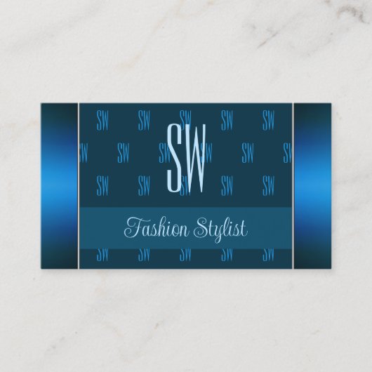 シックなティール（緑がかった色）ブルーとイニシャルパターンプロフェッショナル 名刺 (正面)