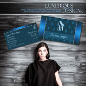 シックなティール（緑がかった色）ブルーとイニシャルパターンプロフェッショナル 名刺