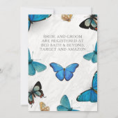 シックなティール（緑がかった色）ブルーウォーターカラーバタフライカップルシャワー 招待状 (裏面)