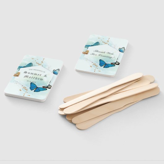 シックなティール(緑がかった色)ブルー絵を描バタフライ結婚ズサンキュー ハンドファン (組立なし)