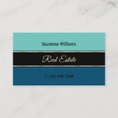 シックなティール(緑がかった色)縁どブルーオンブラックと写真スタイリッシュ 名刺 (正面)