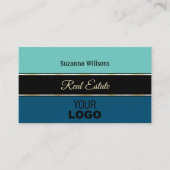 シックなティール（緑がかった色）縁どブルーオンブラックスタイリッシュロゴ 名刺 (正面)