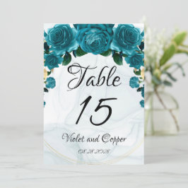 シックなティール（緑がかった色）金ゴールド結婚Etherealのテーブル番号 招待状