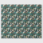 シックなティール（緑がかった色）、金ゴールド&ブラックジオメトリックマーブル ラッピングペーパー (フラット)