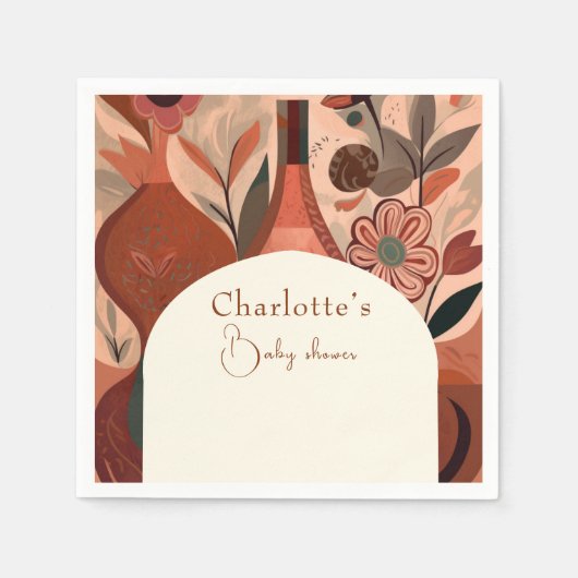 シックなテラコッタボホベイビーシャワー スタンダードカクテルナプキン (正面)