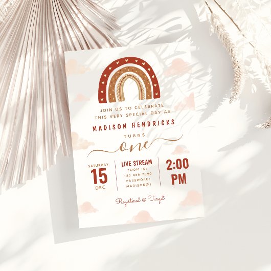 シックなテラコッタボホレインボークラウンズ誕生日 招待状