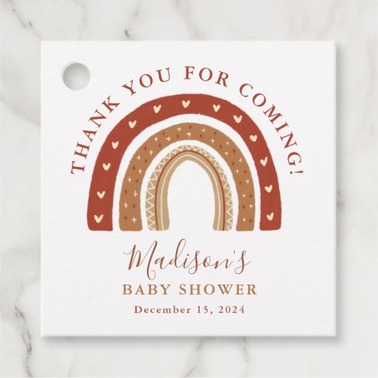 シックなテラコッタボホレインボーブービーブシャワーサンキュー フェイバータグ (正面)