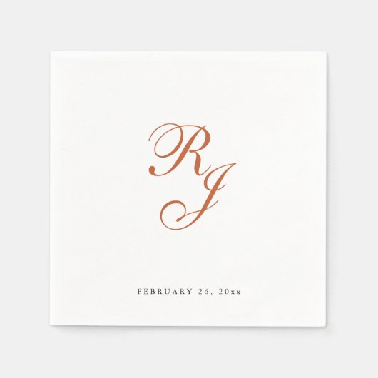 シックなテラコッタモノグラム結婚ズナプキンス スタンダードカクテルナプキン (正面)