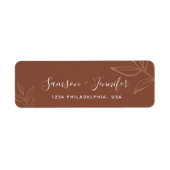 シックなテラコッタ葉との結婚リターンアドレス ラベル (正面)