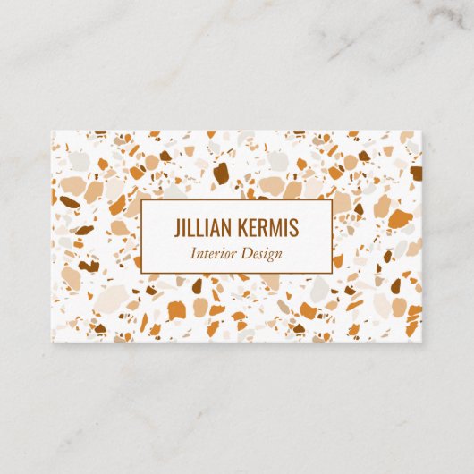 シックなテラゾエレガントーブラウンテラコッタカスタムQR 名刺 (正面)