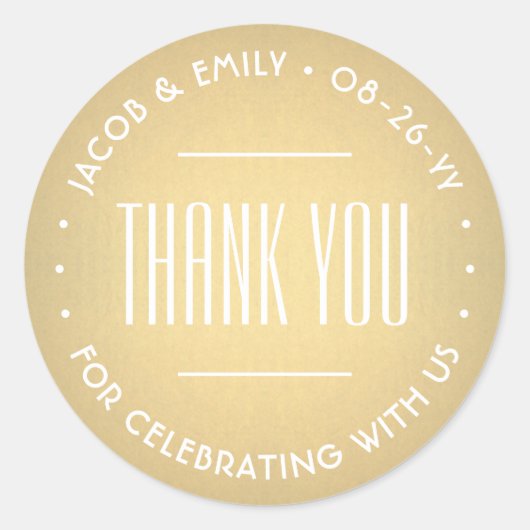 シックなデコタイポグラフィサンキューフェイクゴールドフォイル ラウンドシール (正面)