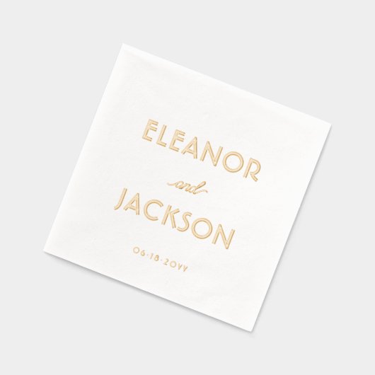 シックなデコタイポグラフィ名ヴィンスタイリッシュテージウェディング 箔ナプキン (左)