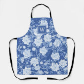 シックなデルフトブルーホワイトチノワセリーフラワーモノグラム エプロン (正面)
