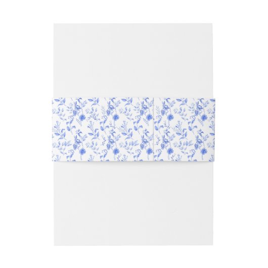 シックなデルフトブルーホワイトボタニカルチノワセリーフローラ 招待状ベリーバンド (裏面例)