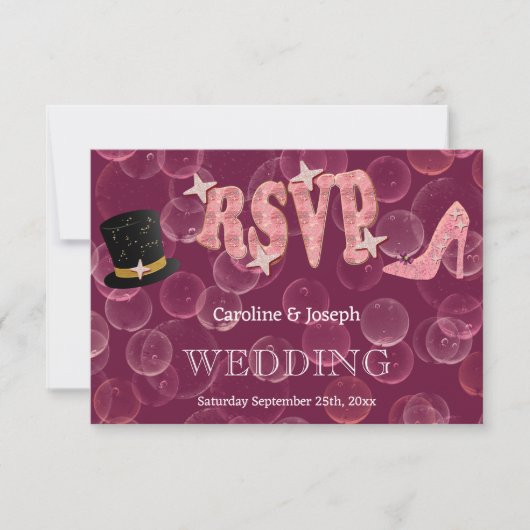 シックなトップハット&レディーシューバブリーRSVP 結婚's 出欠カード (正面)